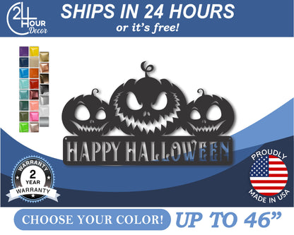 Custom Metal Happy Halloween Jack o' Lantern Wall Art | Indoor Outdoor | Up to 46" | 20+ Color Options