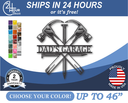 Custom Metal Hammer and Nail Wall Art | Indoor Outdoor | Up to 46" | 20+ Color Options