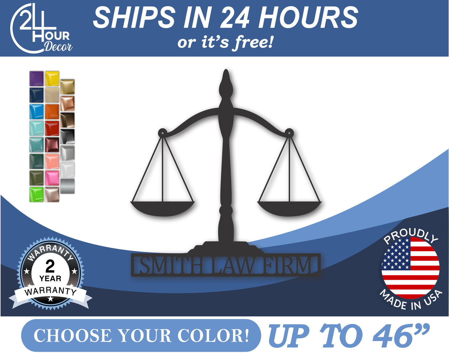 Custom Metal Law Scales Wall Art | Indoor Outdoor | Up to 46" | 20+ Color Options