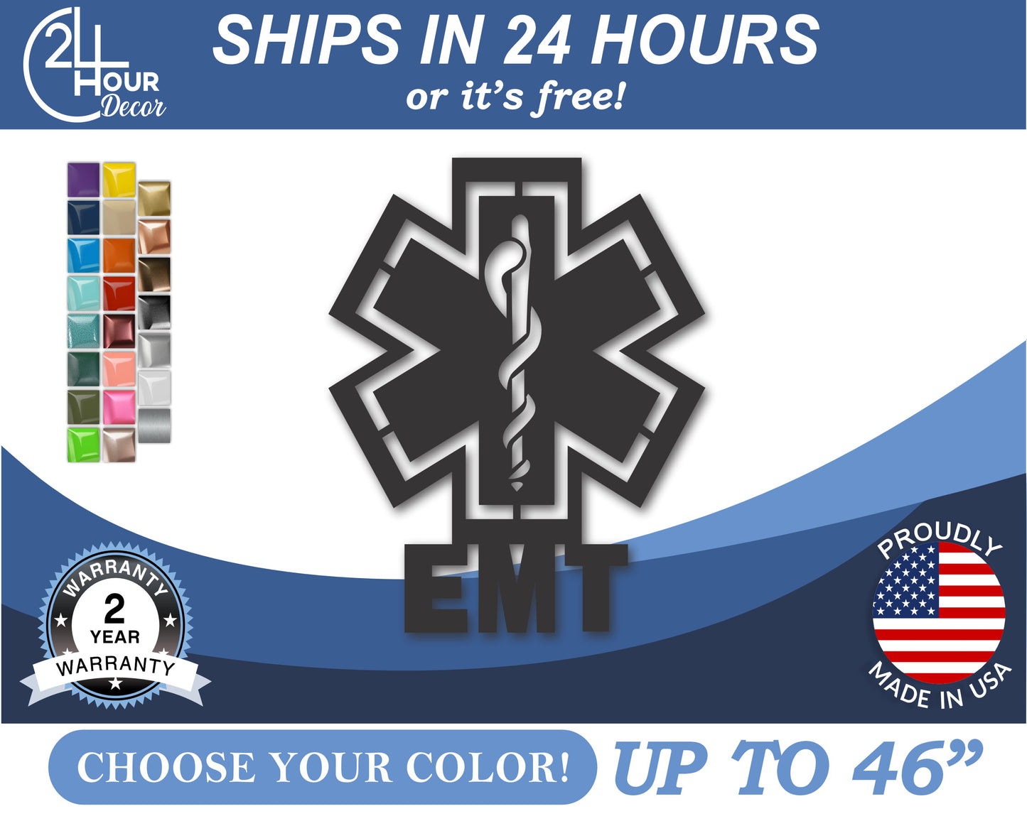 Custom Metal EMS Wall Art | Indoor Outdoor | Up to 46" | 20+ Color Options