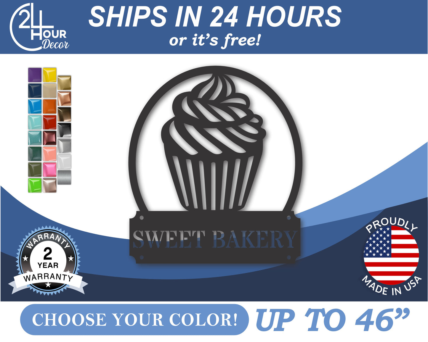 Custom Metal Cupcake Wall Art | Indoor Outdoor | Up to 46" | 20+ Color Options