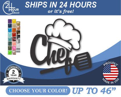 Custom Metal Chef Wall Art | Indoor Outdoor | Up to 46" | 20+ Color Options