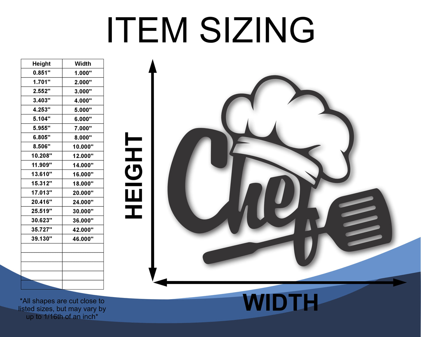 Custom Metal Chef Wall Art | Indoor Outdoor | Up to 46" | 20+ Color Options