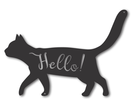 Custom Metal Hello Cat Wall Art | Indoor Outdoor | Up to 46" | 20+ Color Options