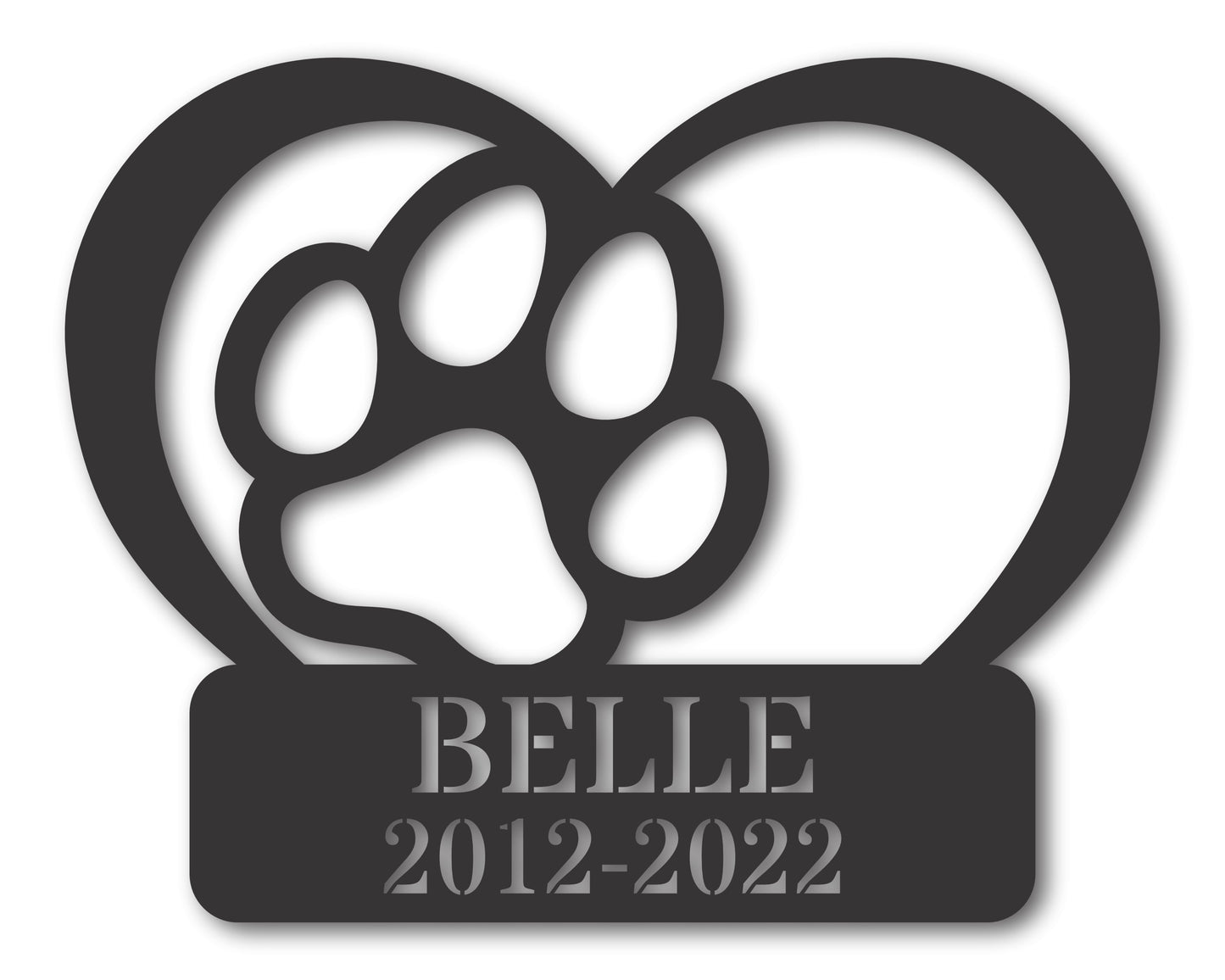 Custom Metal Paw Print Heart Wall Art | Indoor Outdoor | Up to 46" | 20+ Color Options