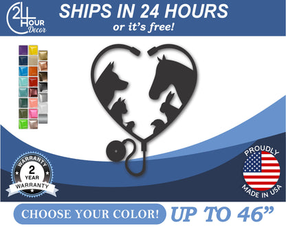 Custom Metal Veterinarian Stethoscope Wall Art | Indoor Outdoor | Up to 46" | 20+ Color Options