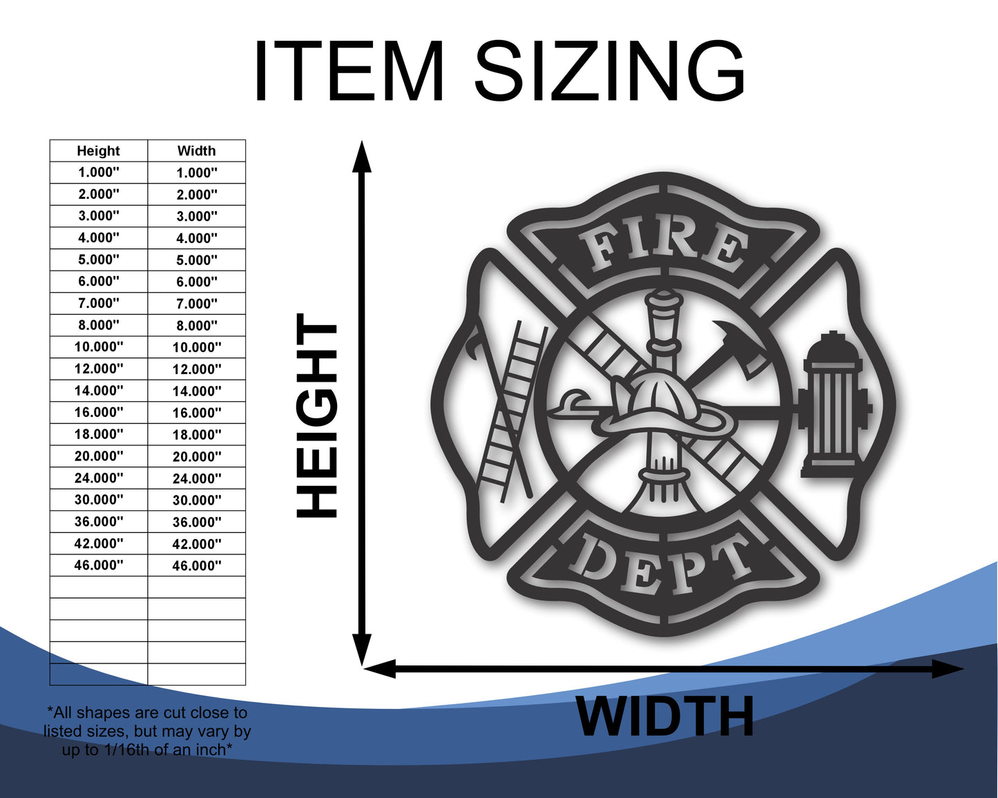 Custom Metal Fire Dept. Wall Art | Indoor Outdoor | Up to 46" | 20+ Color Options