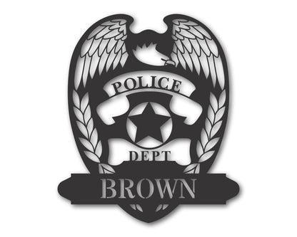 Custom Metal Police Badge Wall Art | Indoor Outdoor | Up to 46" | 20+ Color Options