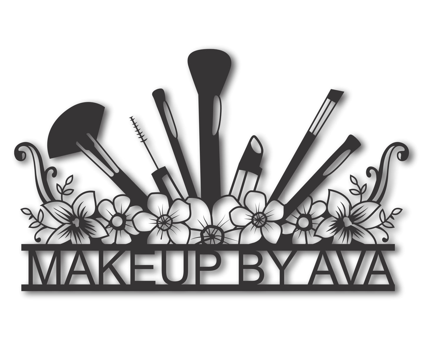 Custom Metal Floral Makeup Brushes Wall Art | Indoor Outdoor | Up to 46" | 20+ Color Options