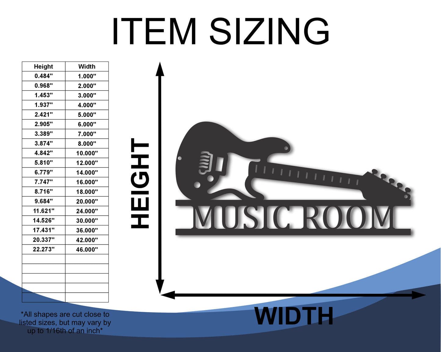 Custom Metal Electric Guitar Wall Art | Indoor Outdoor | Up to 46" | 20+ Color Options