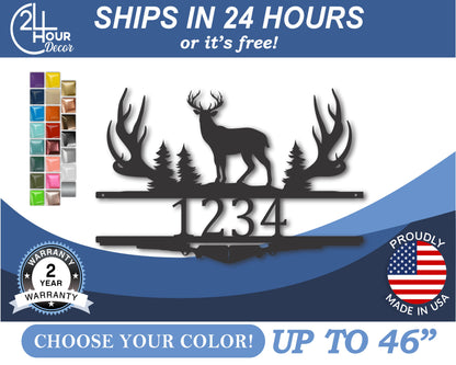 Custom Metal Buck Hunting House Number Wall Art | Indoor Outdoor | Up to 46" | 20+ Color Options