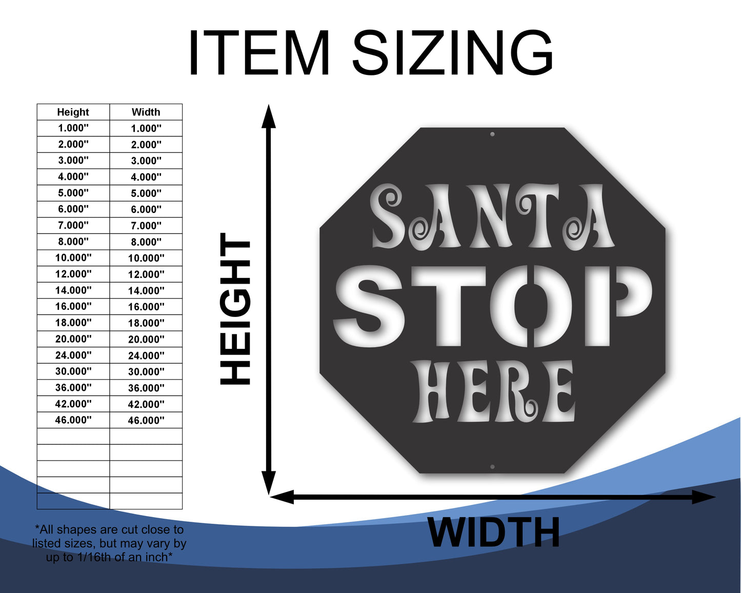 Custom Metal Santa Stop Here Wall Art | Indoor Outdoor | Up to 46" | 20+ Color Options