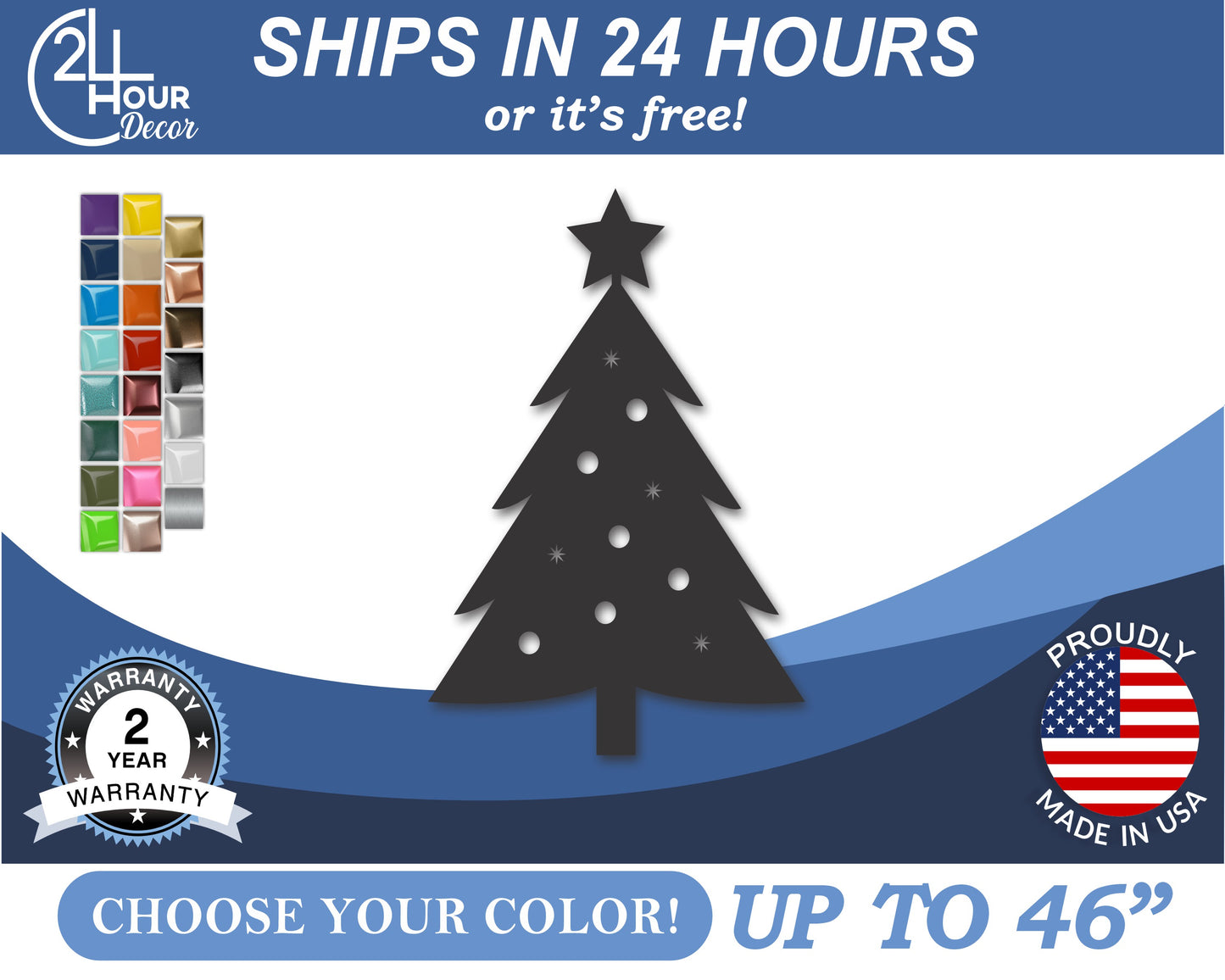 Custom Metal Christmas Tree Wall Art | Indoor Outdoor | Up to 46" | 20+ Color Options