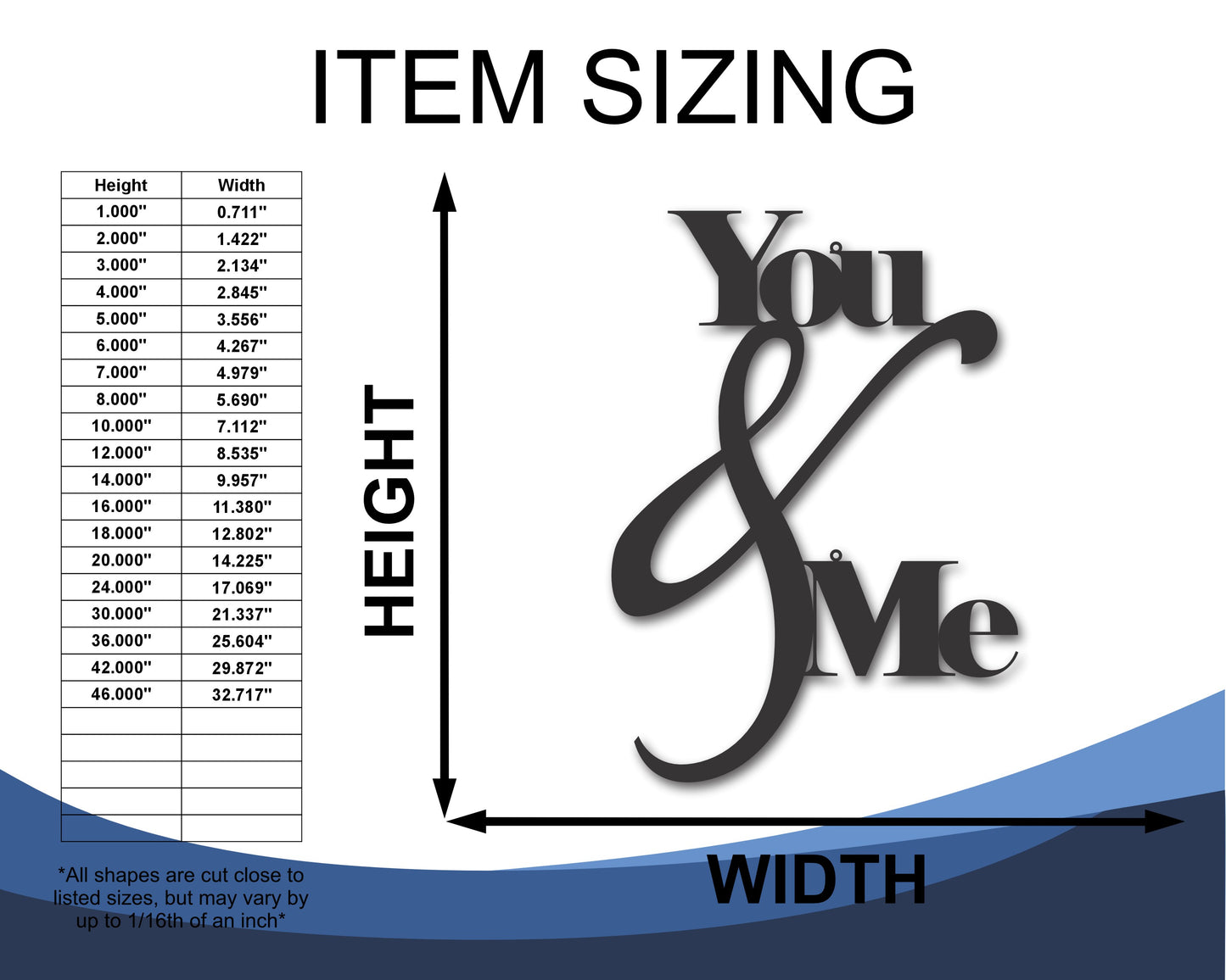 Custom Metal You and Me Wall Art | Indoor Outdoor | Up to 46" | 20+ Color Options