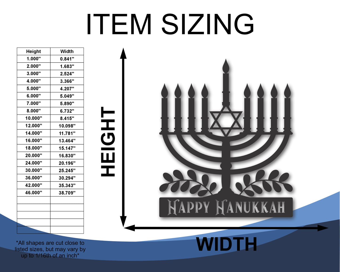 Custom Metal Happy Hanukkah Wall Art | Indoor Outdoor | Up to 46" | 20+ Color Options