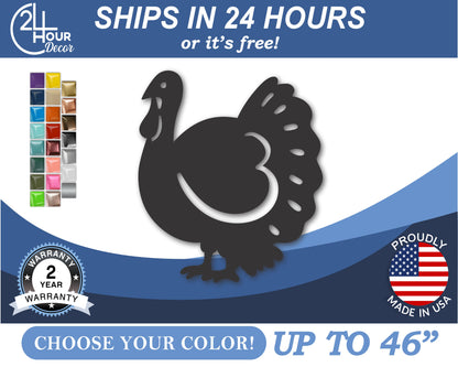 Custom Metal Turkey Wall Art | Indoor Outdoor | Up to 46" | 20+ Color Options