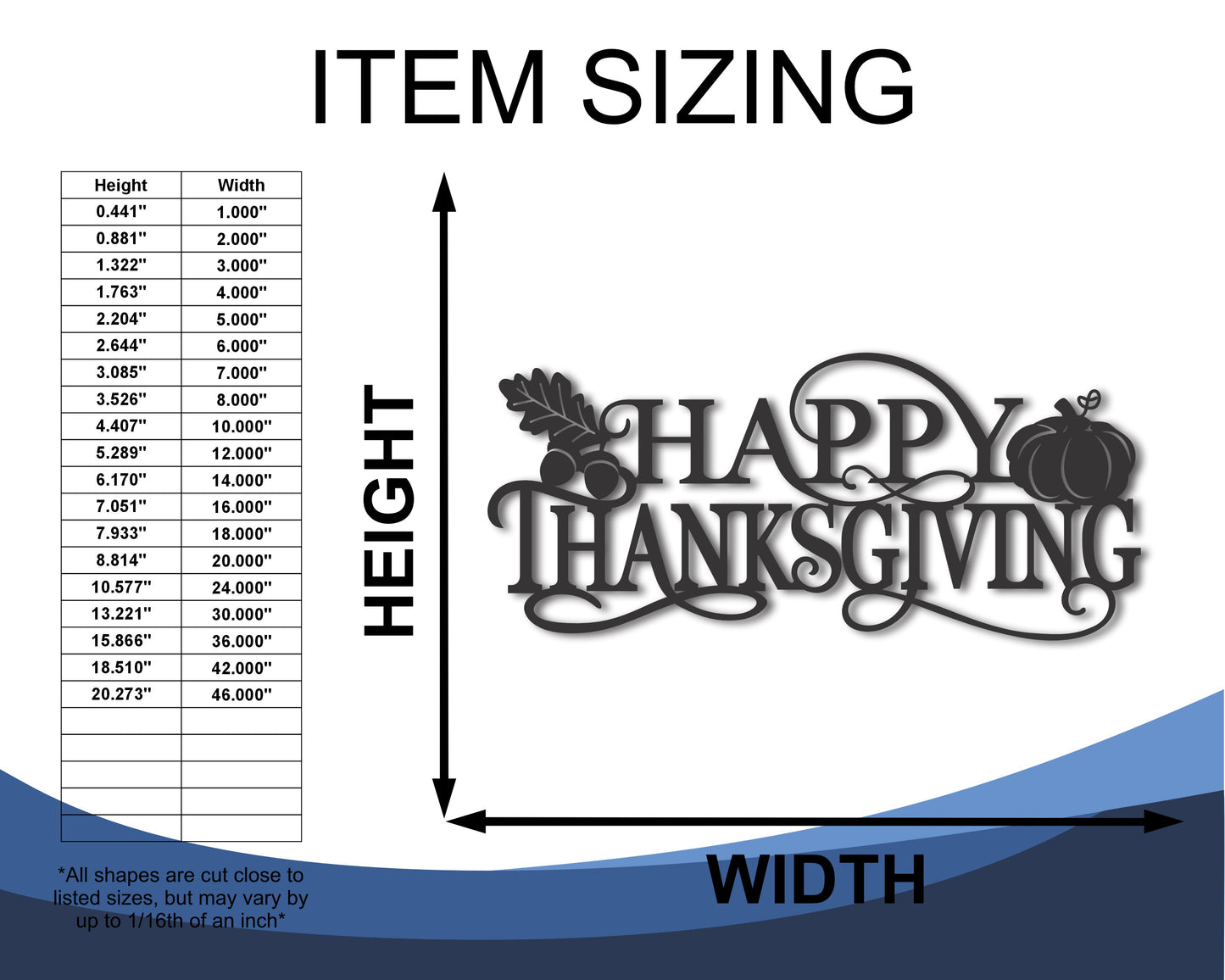 Custom Metal Happy Thanksgiving Wall Art | Indoor Outdoor | Up to 46" | 20+ Color Options