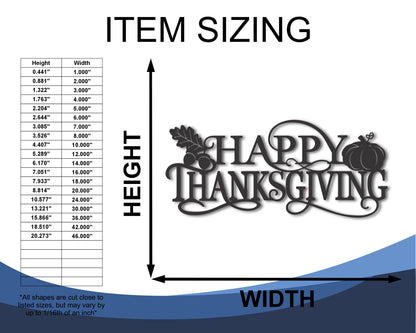 Custom Metal Happy Thanksgiving Wall Art | Indoor Outdoor | Up to 46" | 20+ Color Options