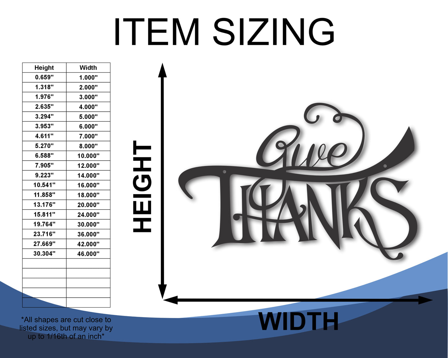 Custom Metal Give Thanks Wall Art | Indoor Outdoor | Up to 46" | 20+ Color Options