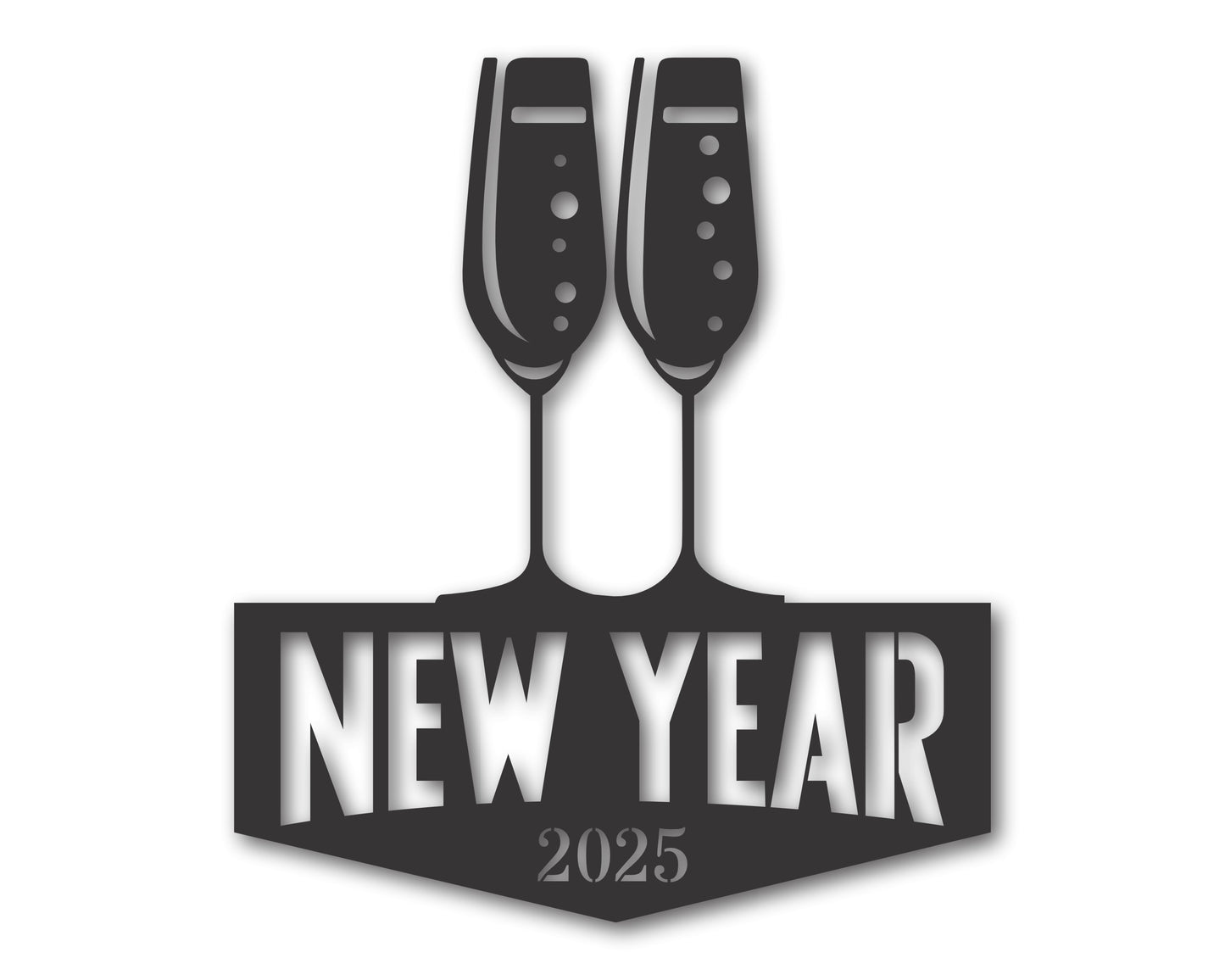 Custom Metal New Year Champagne Glasses Wall Art | Indoor Outdoor | Up to 46" | 20+ Color Options