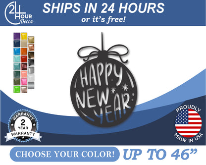 Custom Metal Happy New Year Bulb Wall Art | Indoor Outdoor | Up to 46" | 20+ Color Options