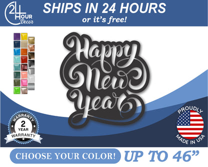 Custom Metal Happy New Year Wall Art | Indoor Outdoor | Up to 46" | 20+ Color Options