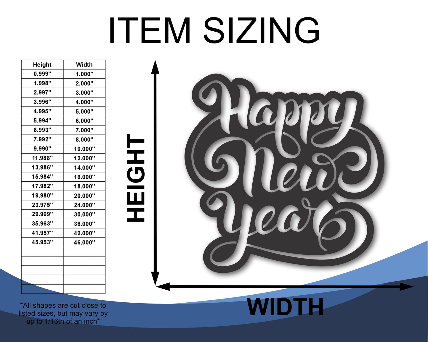 Custom Metal Happy New Year Wall Art | Indoor Outdoor | Up to 46" | 20+ Color Options