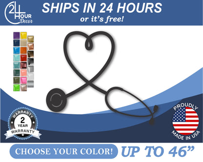 Custom Metal Heart Stethoscope Wall Art | Indoor Outdoor | Up to 46" | 20+ Color Options