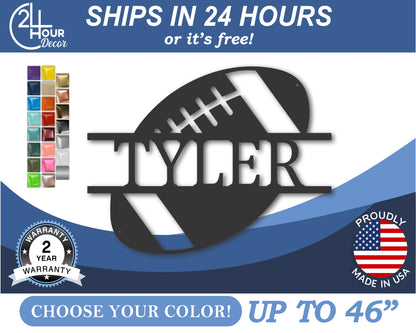 Custom Metal Football Metal Wall Art | Indoor Outdoor | Up to 46" | 20+ Color Options