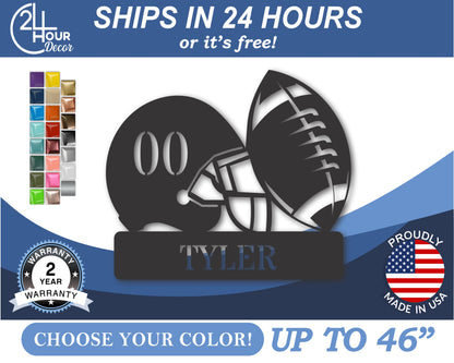 Custom Metal Football Helmet Wall Art | Indoor Outdoor | Up to 46" | 20+ Color Options