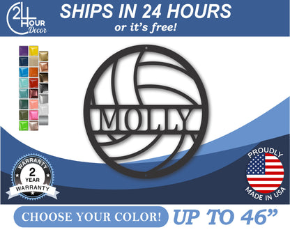 Custom Metal Volleyball Wall Art | Indoor Outdoor | Up to 46" | 20+ Color Options