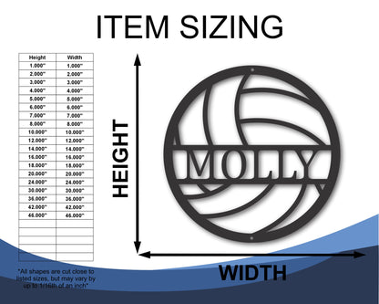 Custom Metal Volleyball Wall Art | Indoor Outdoor | Up to 46" | 20+ Color Options