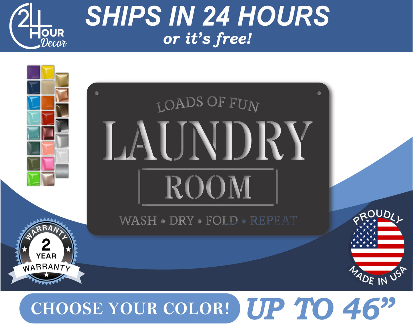 Custom Metal Laundry Room Wall Art | Indoor Outdoor | Up to 46" | 20+ Color Options