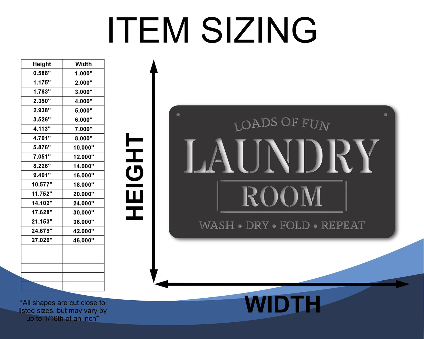 Custom Metal Laundry Room Wall Art | Indoor Outdoor | Up to 46" | 20+ Color Options