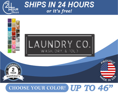 Custom Metal Laundry Co Wall Art | Indoor Outdoor | Up to 46" | 20+ Color Options