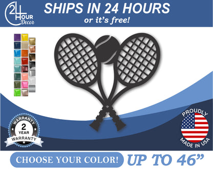 Custom Metal Tennis Rackets Wall Art | Indoor Outdoor | Up to 46" | 20+ Color Options