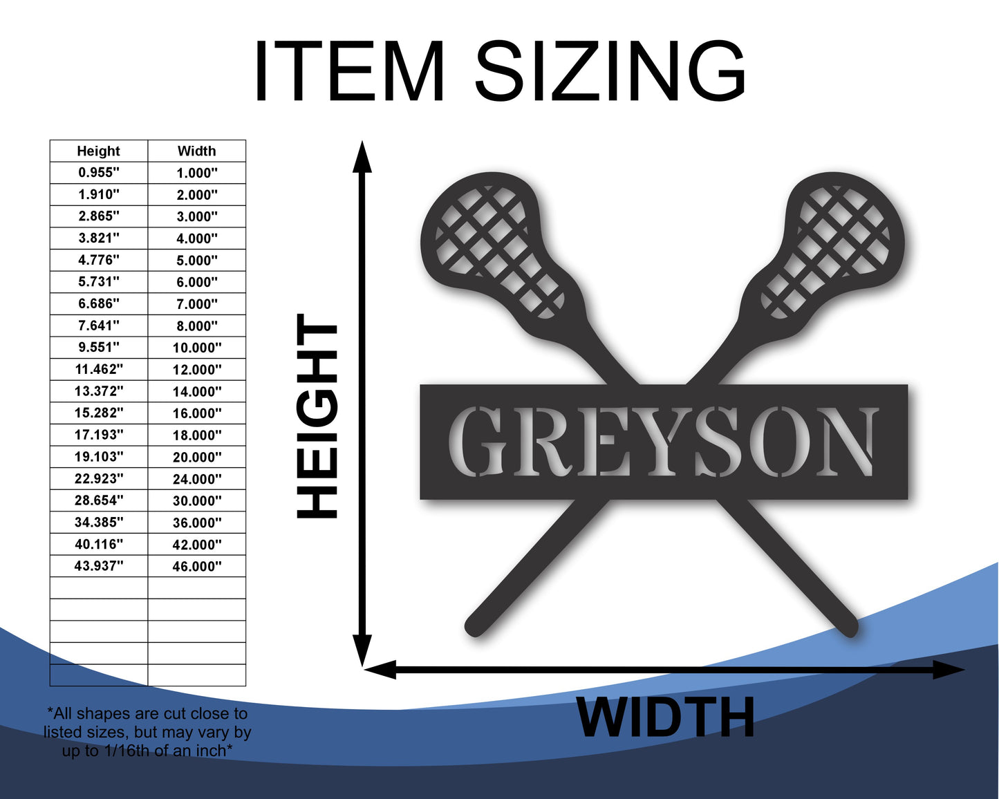 Custom Metal Lacrosse Wall Art | Indoor Outdoor | Up to 46" | 20+ Color Options