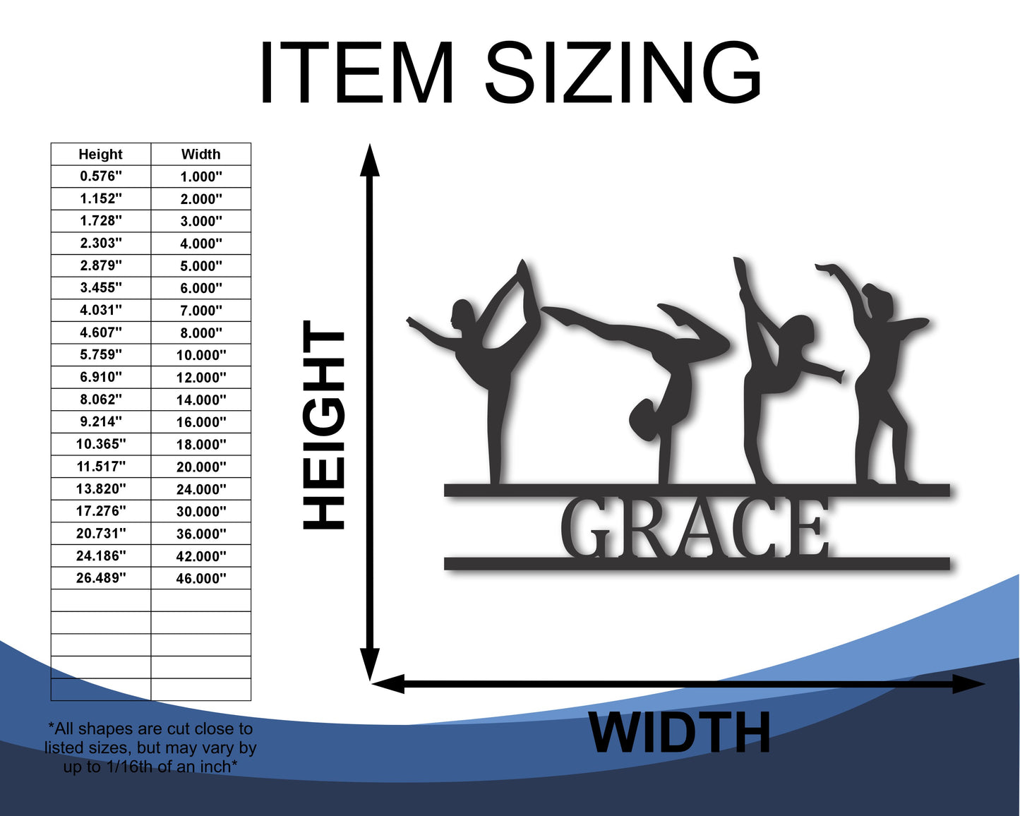 Custom Metal Gymnastics Wall Art | Indoor Outdoor | Up to 46" | 20+ Color Options