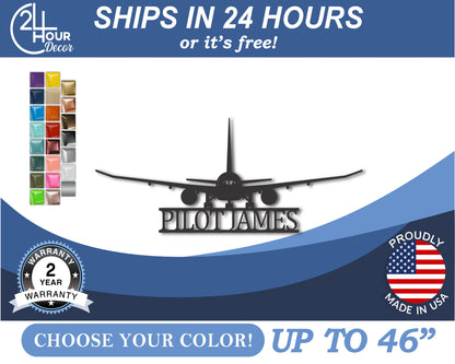 Custom Metal Airplane Metal Wall Art | Indoor Outdoor | Up to 46" | 20+ Color Options