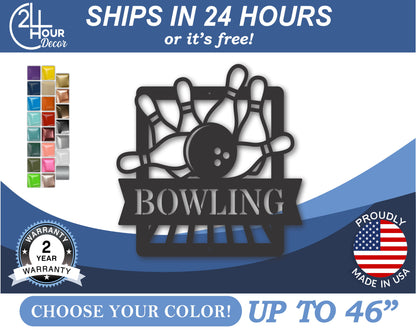 Custom Metal Bowling Alley Metal Wall Art | Indoor Outdoor | Up to 46" | 20+ Color Options