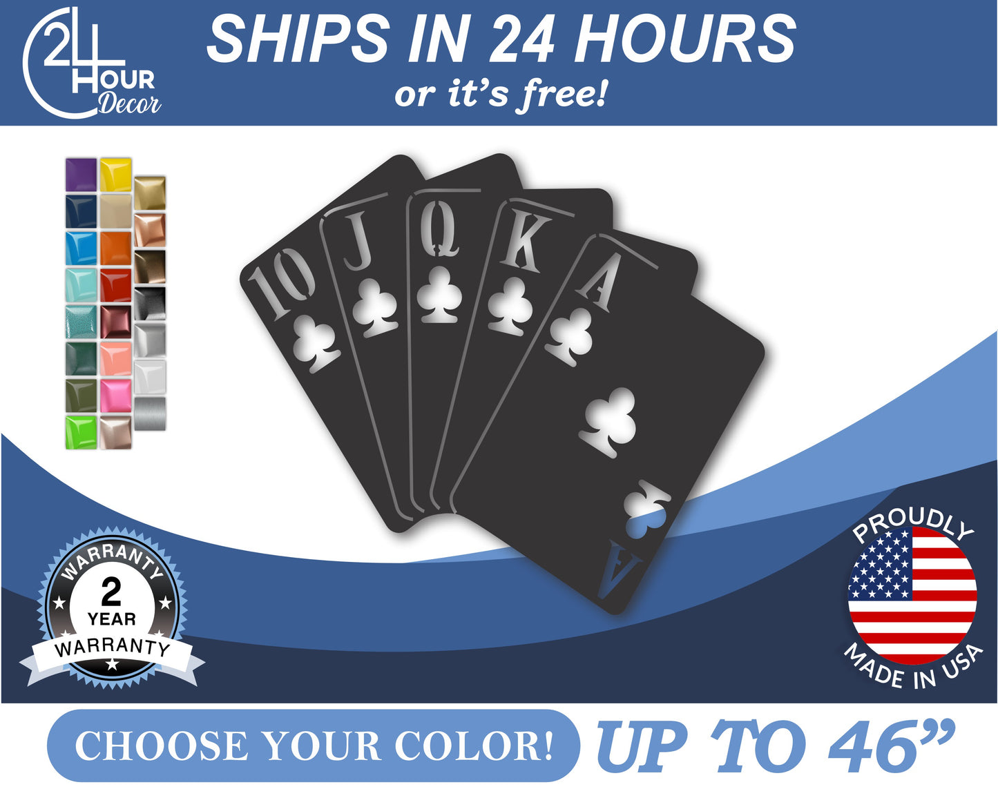 Custom Metal Playing Cards Metal Wall Art | Indoor Outdoor | Up to 46" | 20+ Color Options