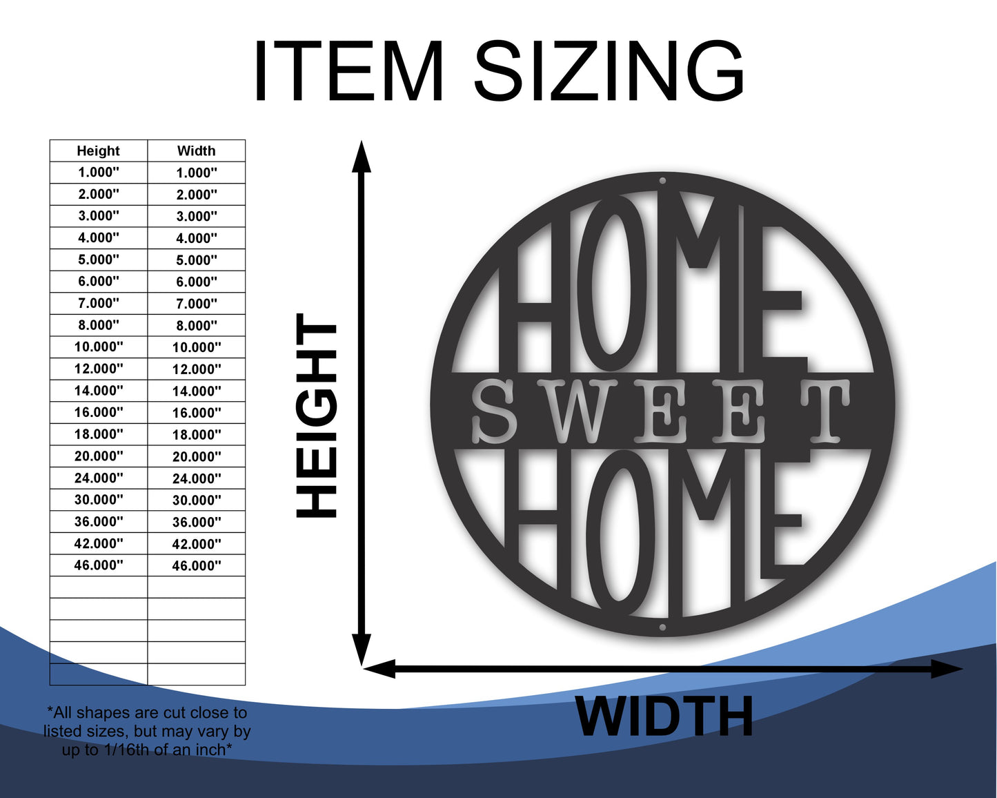 Custom Metal Home Sweet Home Metal Wall Art | Indoor Outdoor | Up to 46" | 20+ Color Options