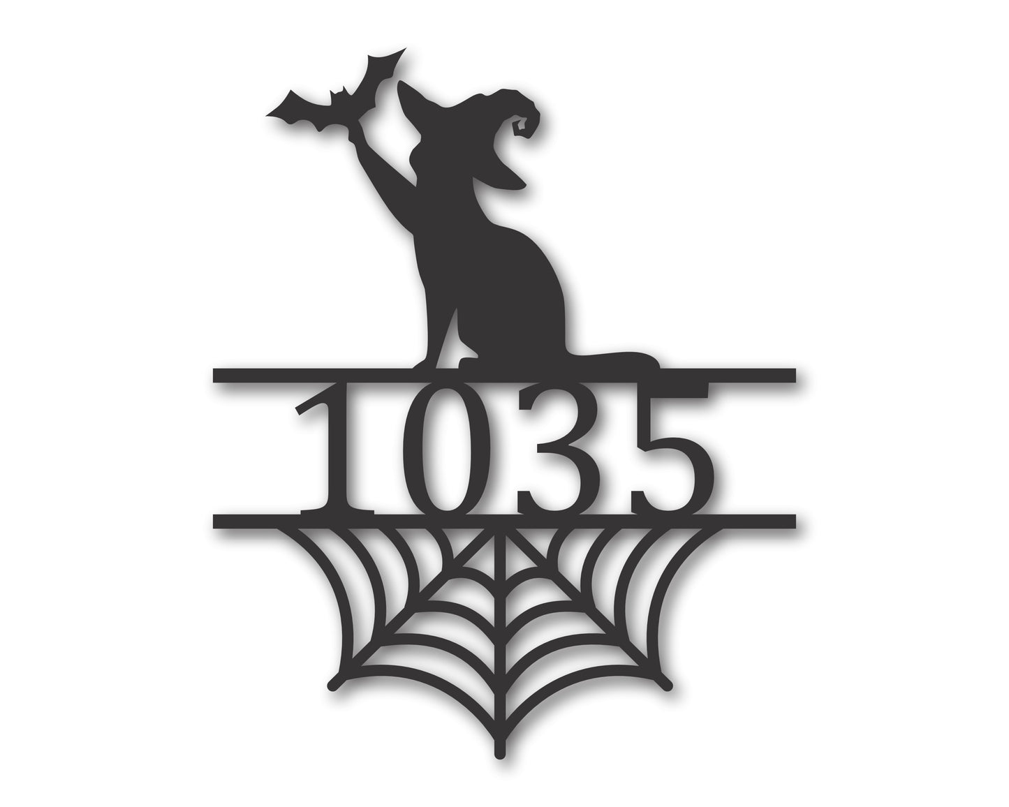 Custom Metal Halloween Cat Address Wall Art | Indoor Outdoor | Up to 46" | 20+ Color Options