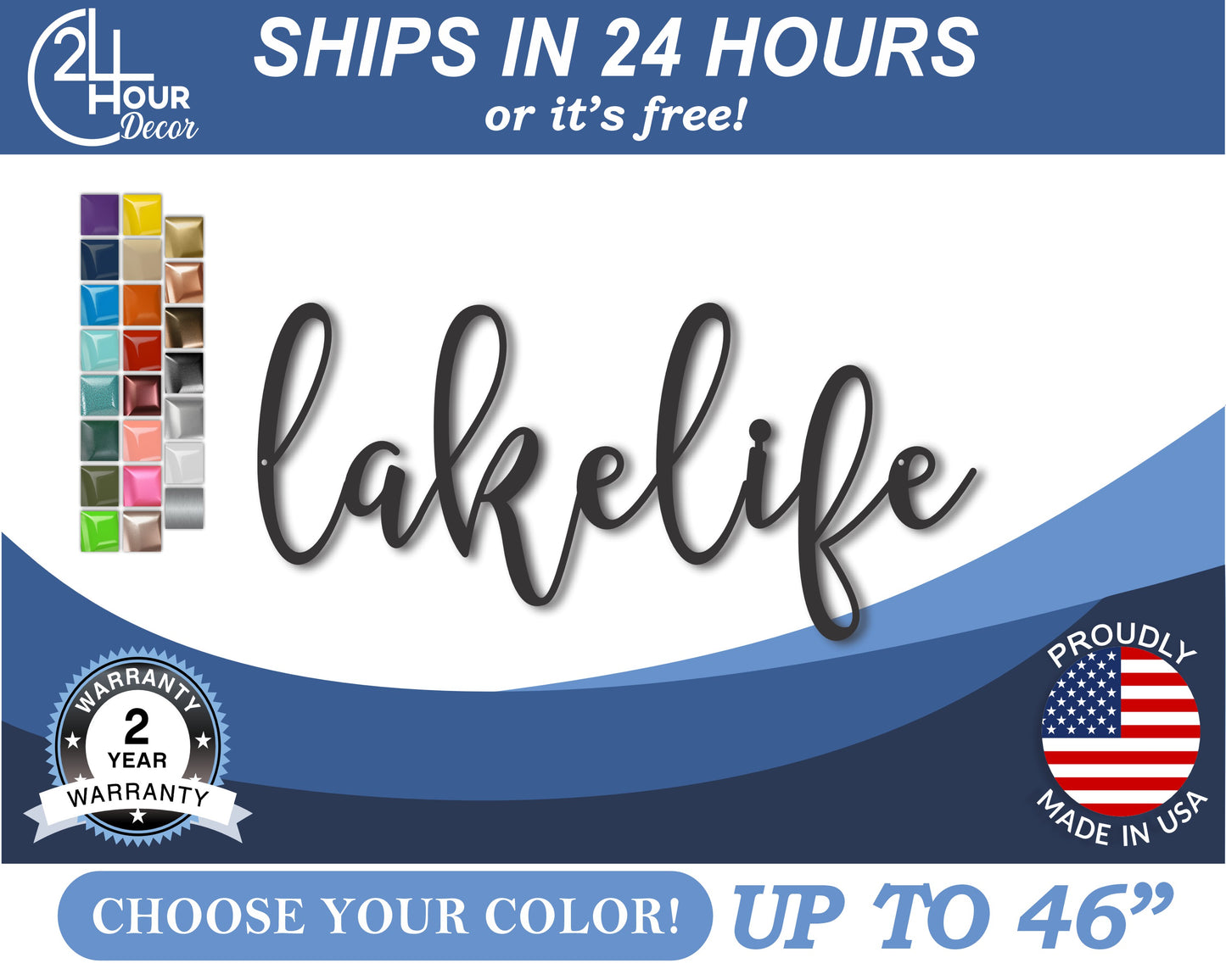 Custom Metal Lake Life Wall Art | Indoor Outdoor | Up to 46" | 20+ Color Options