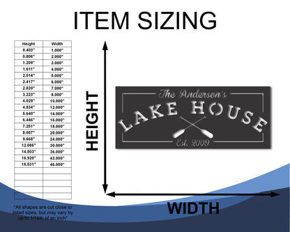 Custom Metal Family Lake House Wall Art | Indoor Outdoor | Up to 46" | 20+ Color Options