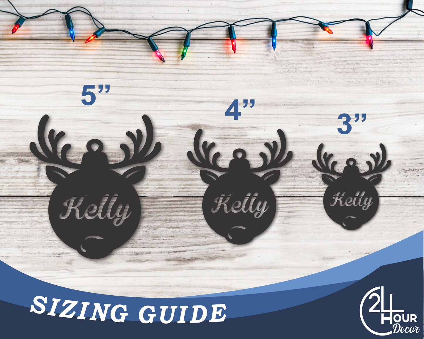 Custom Metal Reindeer Name Ornament | Indoor Outdoor | 3" to 5" | 20+ Color Options