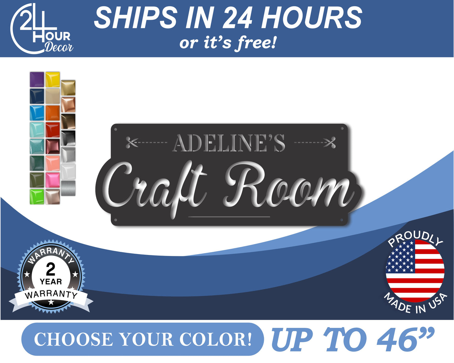 Custom Metal Craft Room Wall Art | Indoor Outdoor | Up to 46" | 20+ Color Options