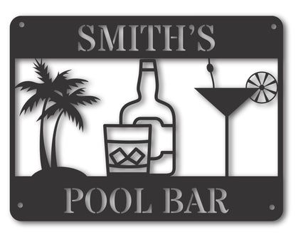 Custom Metal Pool Bar Wall Art | Indoor Outdoor | Up to 46" | 20+ Color Options