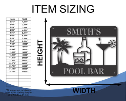 Custom Metal Pool Bar Wall Art | Indoor Outdoor | Up to 46" | 20+ Color Options