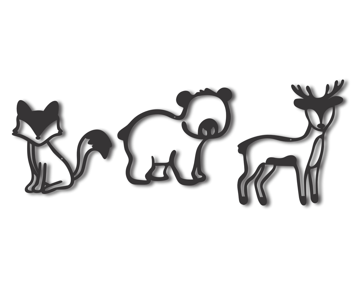 Custom Metal Woodland Animals (3pc.) Wall Art | Indoor Outdoor | Up to 46" | 20+ Color Options